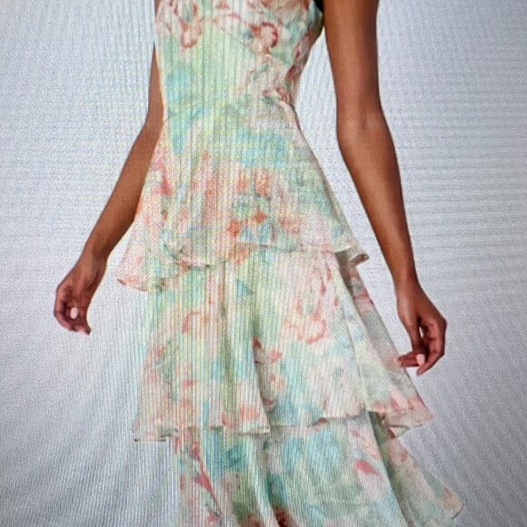 Lulus Darling Aesthetic Green Floral Print Tiered Midi Dress - Size M - Picture 3 of 5